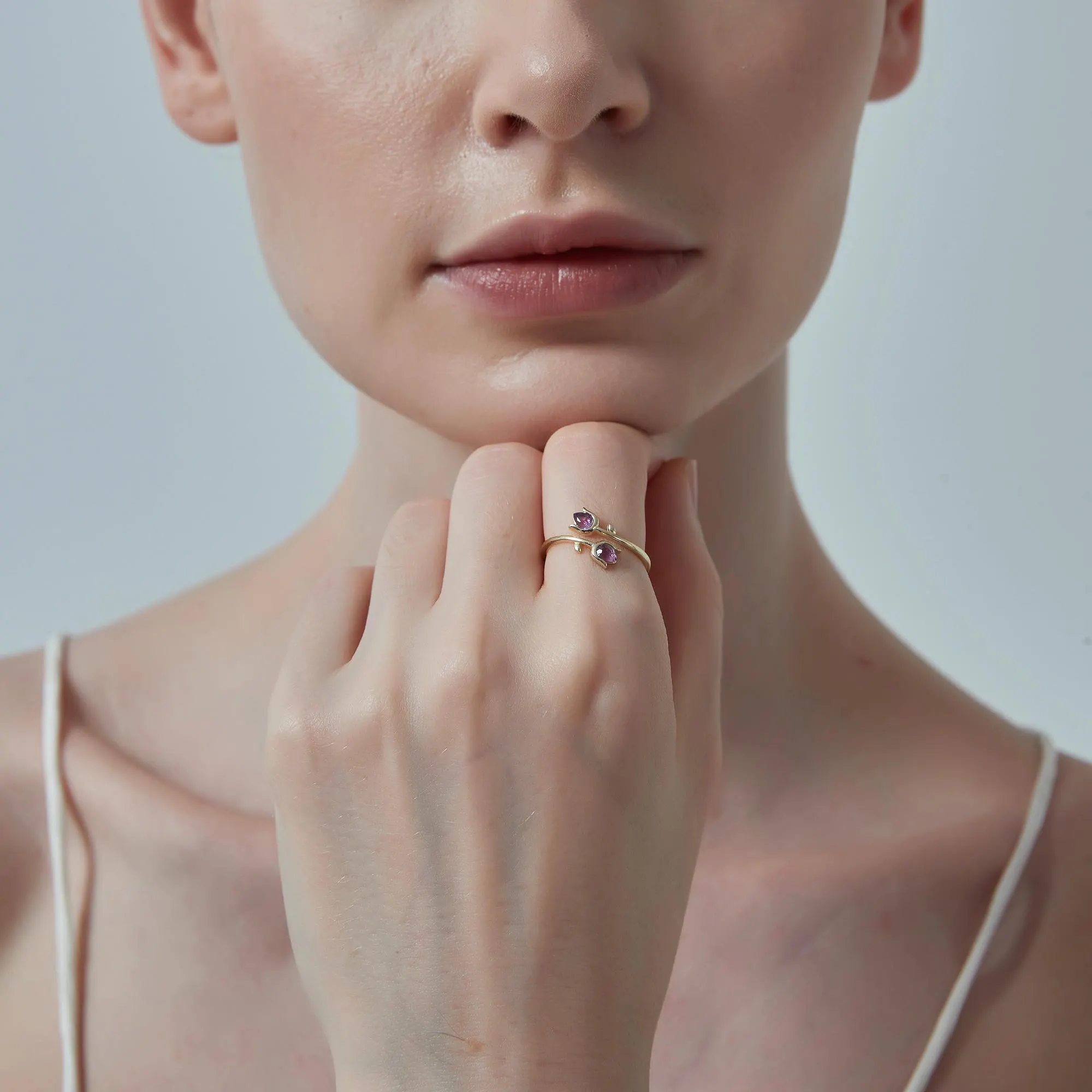Amethyst Tulip Flower Stacking Ring in 925 Sterling Silver