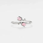 Rose Quartz Tulip Flower Bypass Ring in 925 Sterling Silver