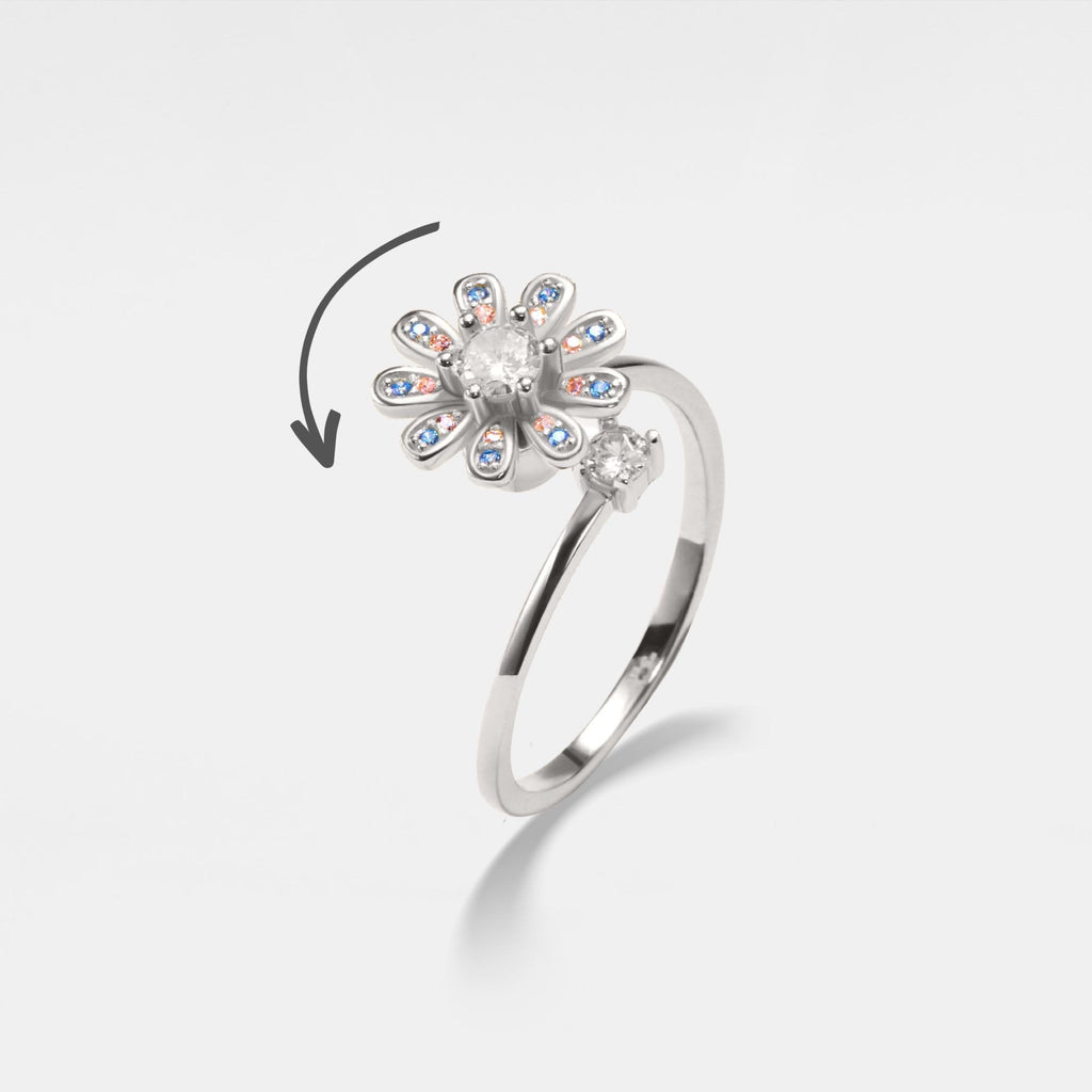 Daisy Flower Fidget Spinner Ring in 925 Sterling Silver