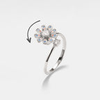 Daisy Flower Fidget Spinner Ring in 925 Sterling Silver
