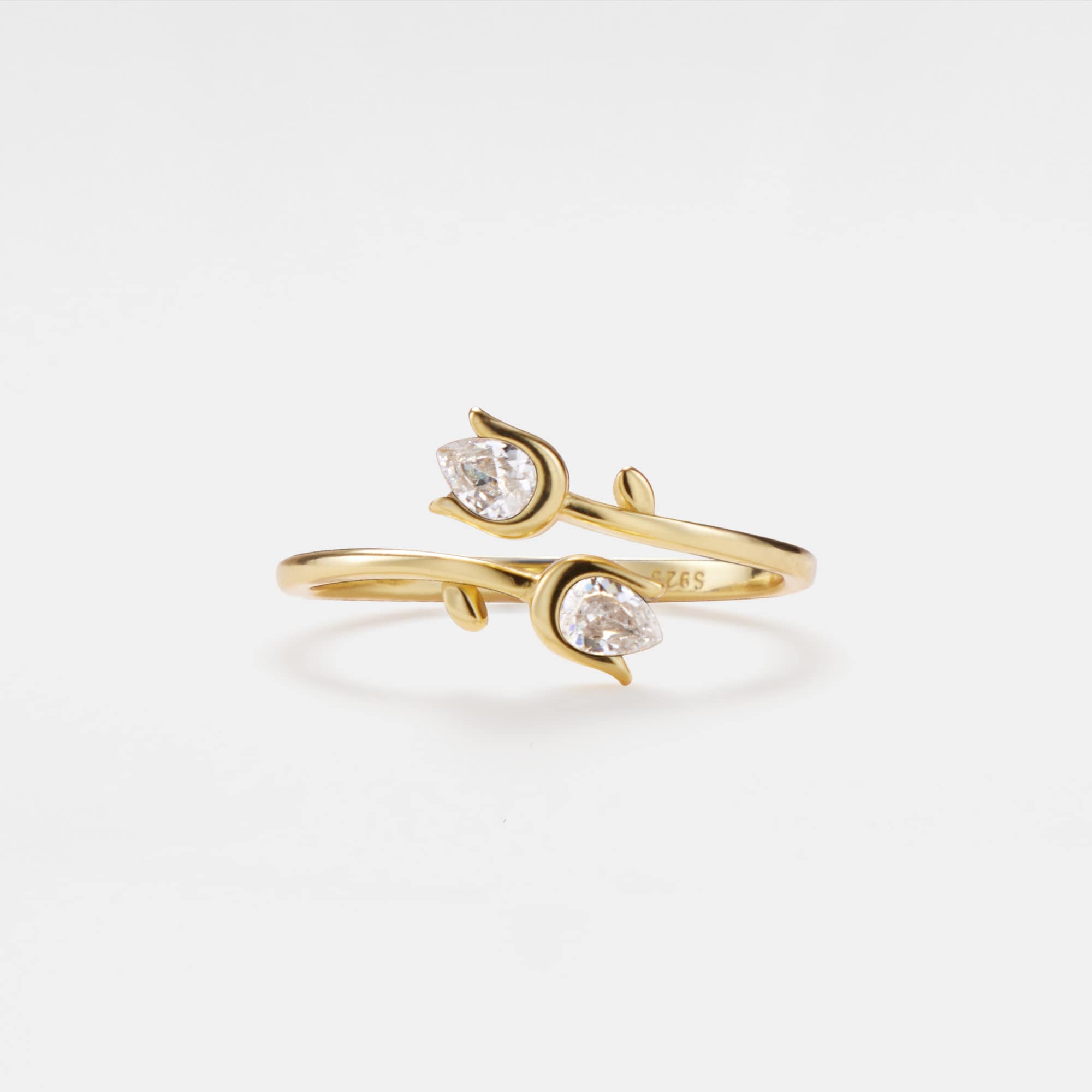Tulip Flower Stacking Bypass Ring in 925 Sterling Silver