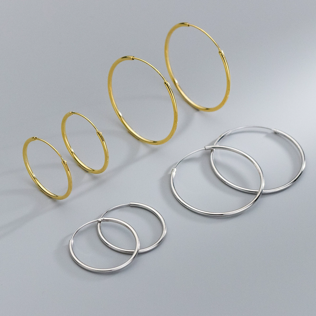 Classic Thin Sleeper Hoop Earrings in 925 Sterling Silver