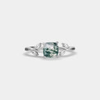 Natural Cushion Moss Agate Leaf Ring in 925 Sterling Silver