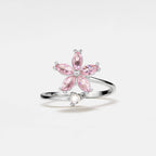 Pink Flower Fidget Spinner Ring in 925 Sterling Silver