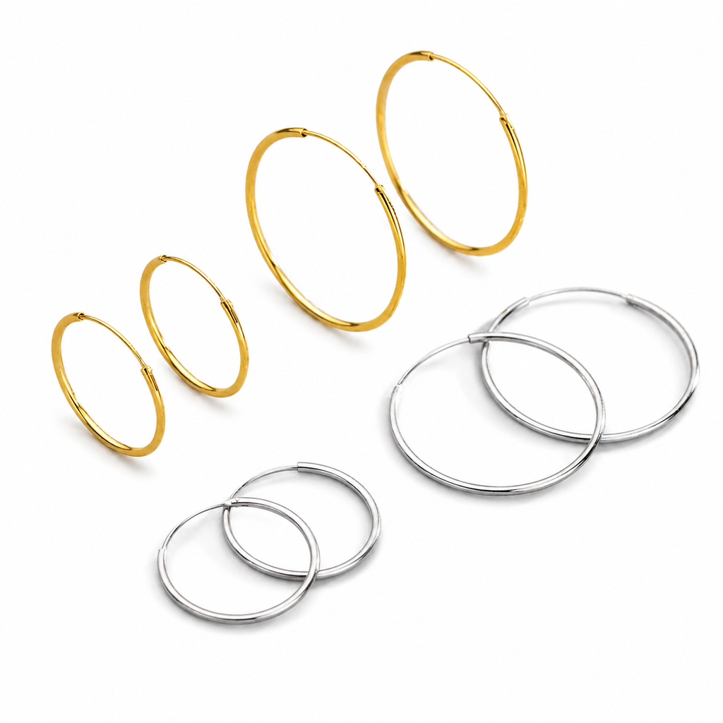 Classic Thin Sleeper Hoop Earrings in 925 Sterling Silver