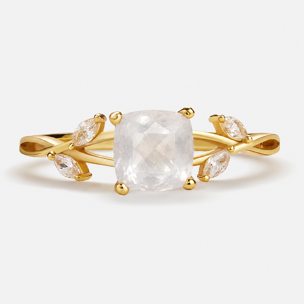 Quartz Leaf Stacking Ring in 925 Sterling Silver