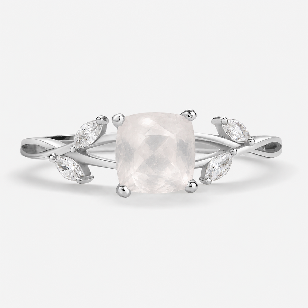 Quartz Leaf Stacking Ring in 925 Sterling Silver
